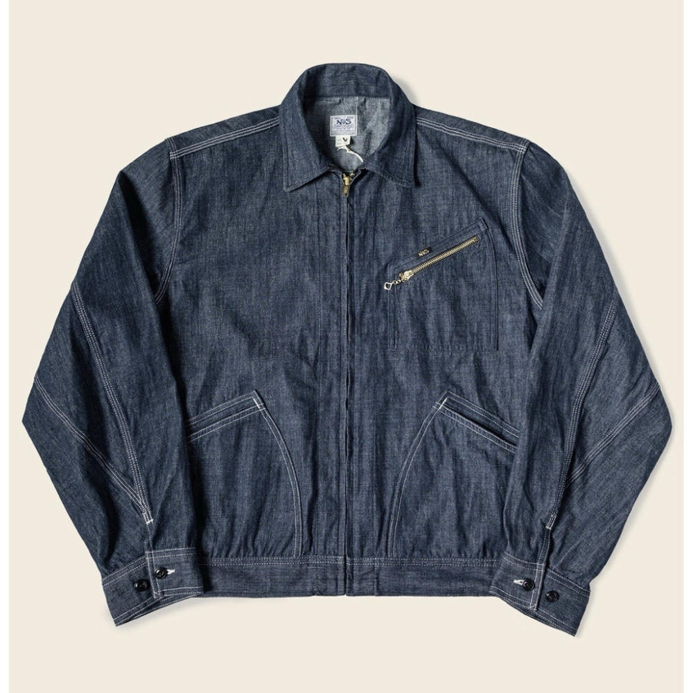 Non Stock 1960s Style Plain Slub Denim Work Jacket Zip-Up Jean Outerwear M